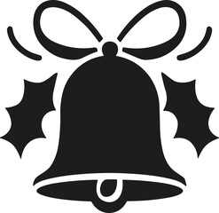 Christmas Silhouette Vector of Bell with Ribbon and Holly Decoration