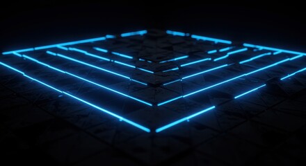 Abstract futuristic digital grid background with glowing blue neon lines