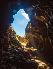 Sunlight Illuminates Cave Entrance.