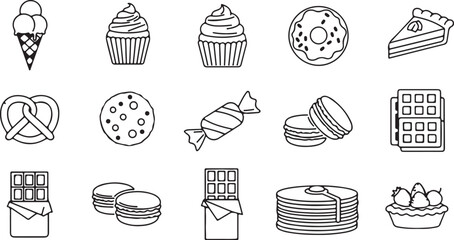 Vector art of sweet treats in black and white line art