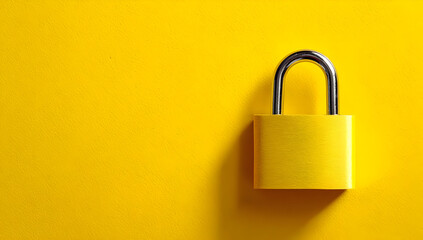 Fototapeta premium A vibrant yellow padlock on a bright yellow background symbolizes security and safety in a minimalist design.