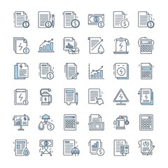 Financial Document Analysis and Calculation Icons Set