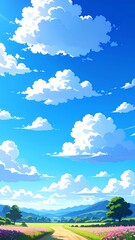 Fototapeta premium Beautiful Summer Landscape with Fluffy Clouds.