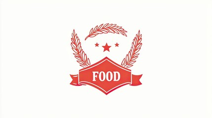 Elegant red food logo with wheat and stars for restaurant branding.