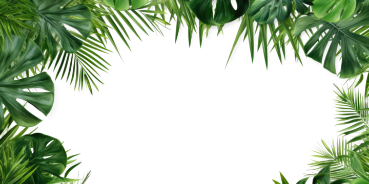 Tropical leaves frame a transparent background