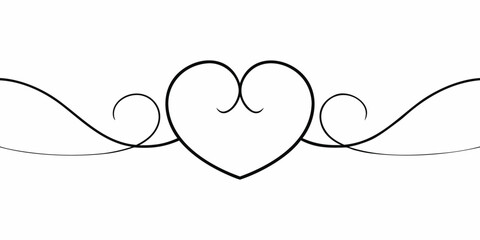 Elegant black heart shape with swirling filigree lines on a white background