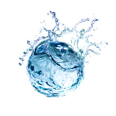 Dynamic water orb bursting against a stark black backdrop, showcasing fluidity