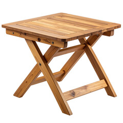 Folding Wooden Table Isolated On White Background: A classic folding wooden table, perfect for outdoor use or small spaces. With its natural wood grain and sturdy design.