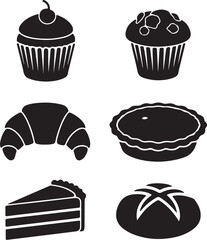 Vector art of collection of baked goods, including cupcakes, croissants, pies isolated on white © vectorzking