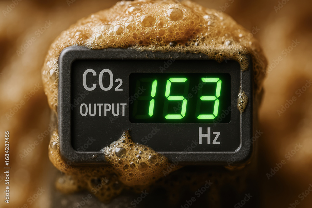 Poster co2 output meter covered with foam in food processing industry measuring carbon dioxide frequency wi
