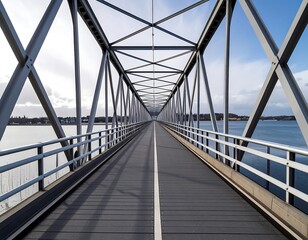 Obraz premium Steel bridge over water, perspective