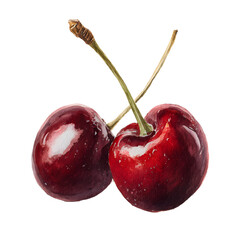 Vibrant red cherries on black background, a taste of summer's sweetness