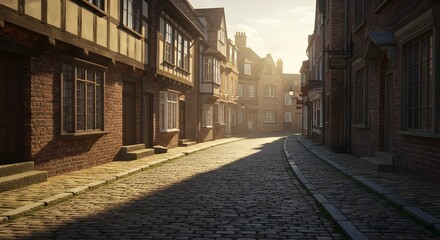 Obraz premium Historic neighborhood with cobblestone streets, old architecture, charming alleys, and cultural heritage atmosphere, representing tradition, tourism, and timeless beauty.