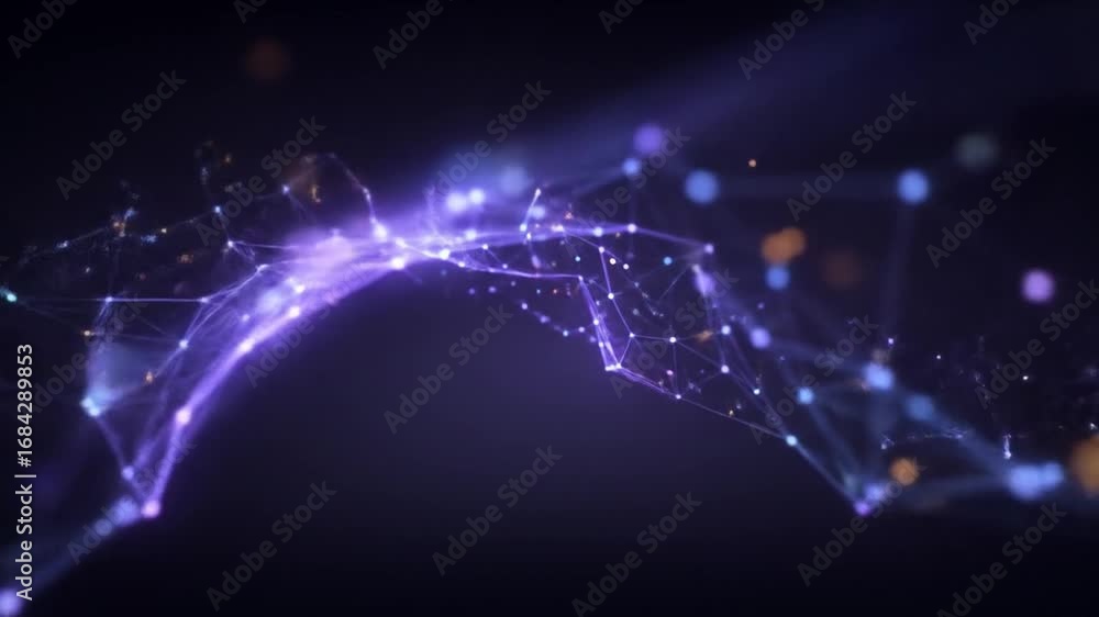 Poster abstract technology wave motion background loop with glowing dots and lines