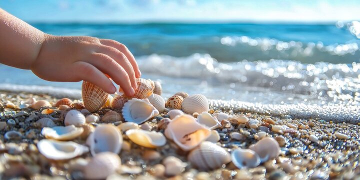 Collecting seashells on a beach