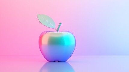 Holographic Apple on Neon Background