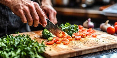 Cutting vegetables on a board