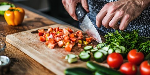 Cutting vegetables on a board