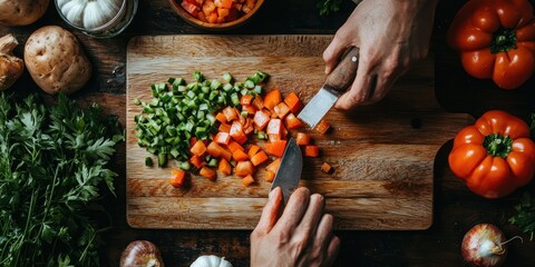 Cutting vegetables on a board