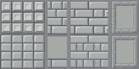 Collection of stone textures and patterns including square cobblestones brickwork and framed designs