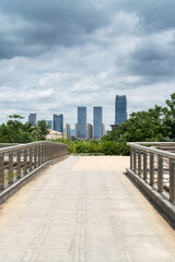 City square platform and panoramic view of the city