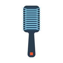 A dark-handled hairbrush with light blue bristles, isolated on a white background.