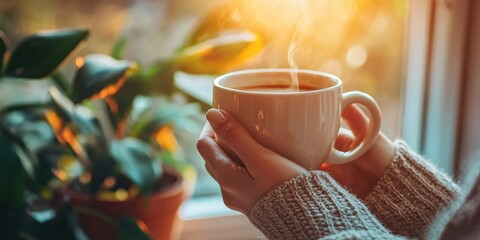 Drinking coffee in the morning