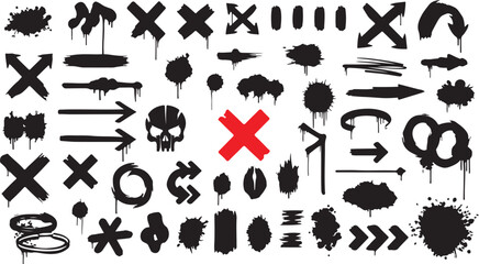 Collection of black graffiti elements and symbols on white background
