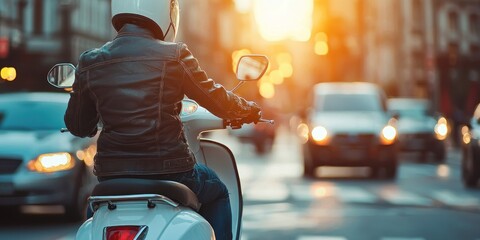 Driving a scooter through the city