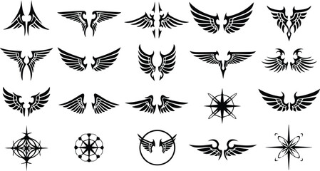 Collection of tribal wing and abstract tattoo designs