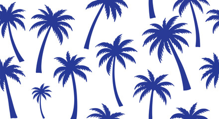 Collection of stylized dark blue palm trees on a white background