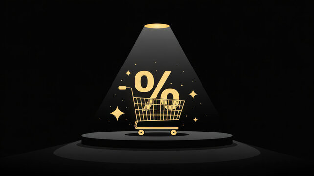 Golden Shopping Cart Spotlight Sale Discount Promotion