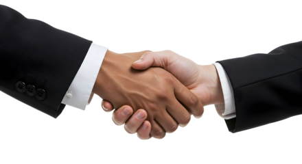 A handshake between two people symbolizing a successful agreement and partnership, isolated on transparent background