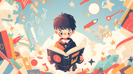 flat vector illustration style abstract background reading the book