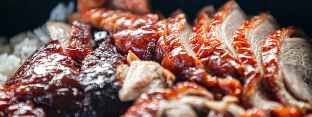 Close-up of barbecue Roast duck fillet on a barbecue grill.