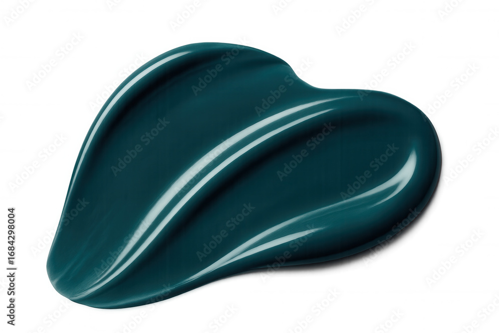 Poster smooth, glossy teal paint splash with curved lines on a transparent background, showcasing a modern 