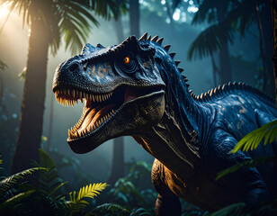 Dinosaur in a fantastic jungle.