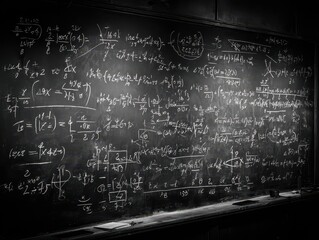 Math formulas on dark chalkboard. Education, lesson, concept. Use learning, tests