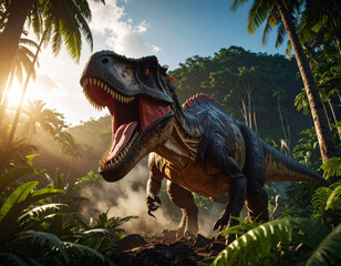 Dinosaur in a fantastic jungle.