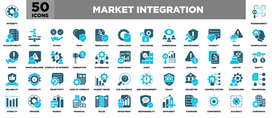 Market Integration Icon Sheet Glyph Blue