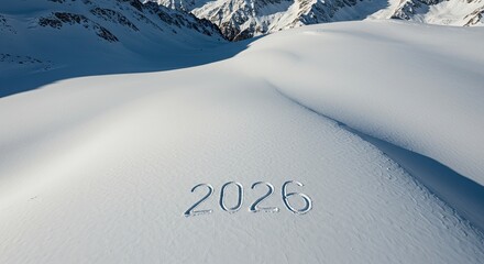 "2026" Inscribed in Snow: Mountain Landscape, Winter Olympics Concept.