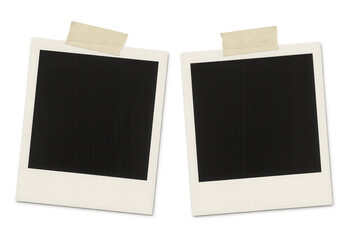 Vintage and customizable backdrop created by attaching two blank instant photo frames to a transparent background with adhesive tape
