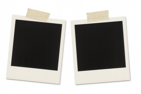 Vintage and customizable backdrop created by attaching two blank instant photo frames to a transparent background with adhesive tape