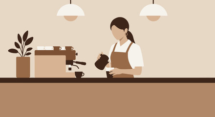 Barista Pouring Milk into Coffee Cup Cafe Scene.