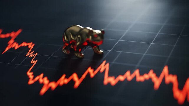 Gold bear figurine on a downward trending red graph