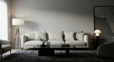 Modern Living Room Interior with Sofa Lamps and Decor.
