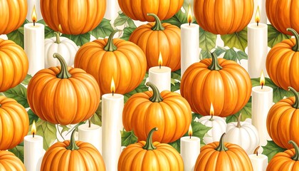 Pumpkins and candles, repeating pattern