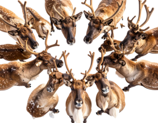  Santa’s Reindeer Circle Formation with Antlers, Top-Down View, Transparent PNG