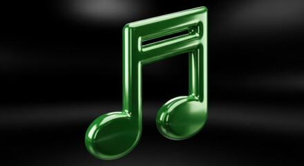 Shiny Green Musical Note on Black Background Abstract