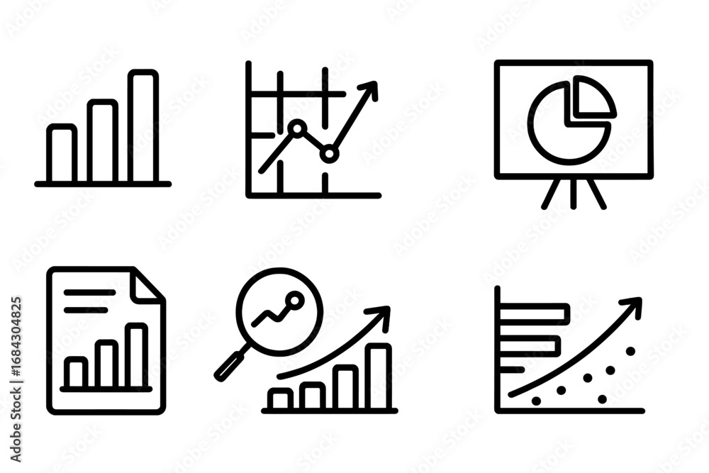Aufkleber data analytics line icon set for reports and charts. business growth and finance visualization. info
